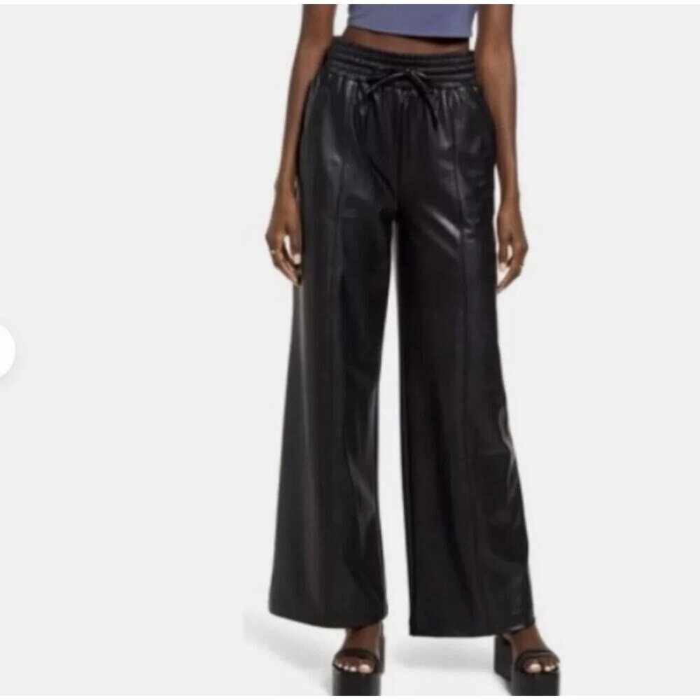Open Edit Nordstrom Black Faux Leather‎ Wide Leg Pants Size Small 2022